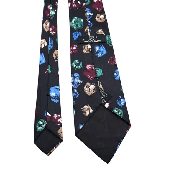 COUNTESS MARA Black Geometric Print Tie Necktie 100% Silk Made in USA - Picture 4 of 6